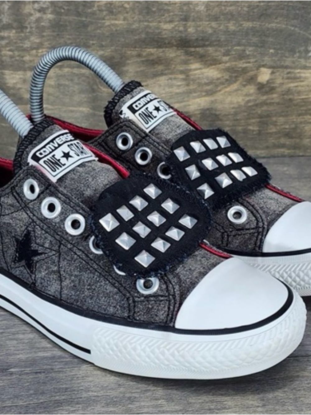 Converse Kids Black & Grey One Star Studded Slip-On Sneakers